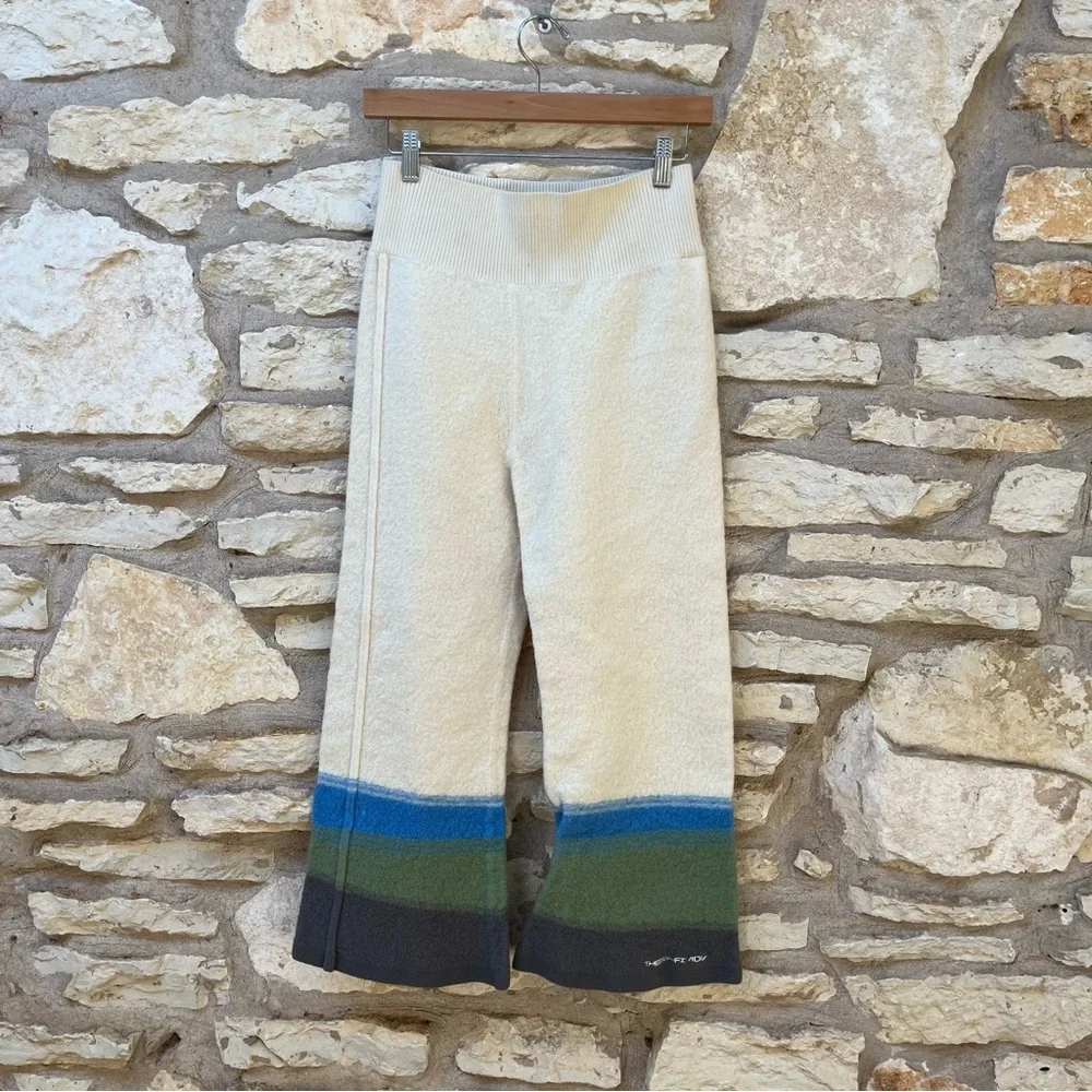 Nike Wide-Leg Knit Pants in Cream with Blue, Green & Gray Accents